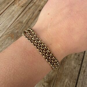 Vtg Goldette N.Y. Triple Strand Bracelet Women Gold Tone Textured Rolo Chain